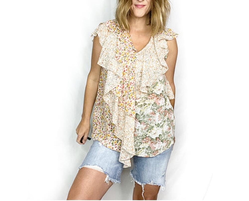 Floral Ruffle Sleeveless Top